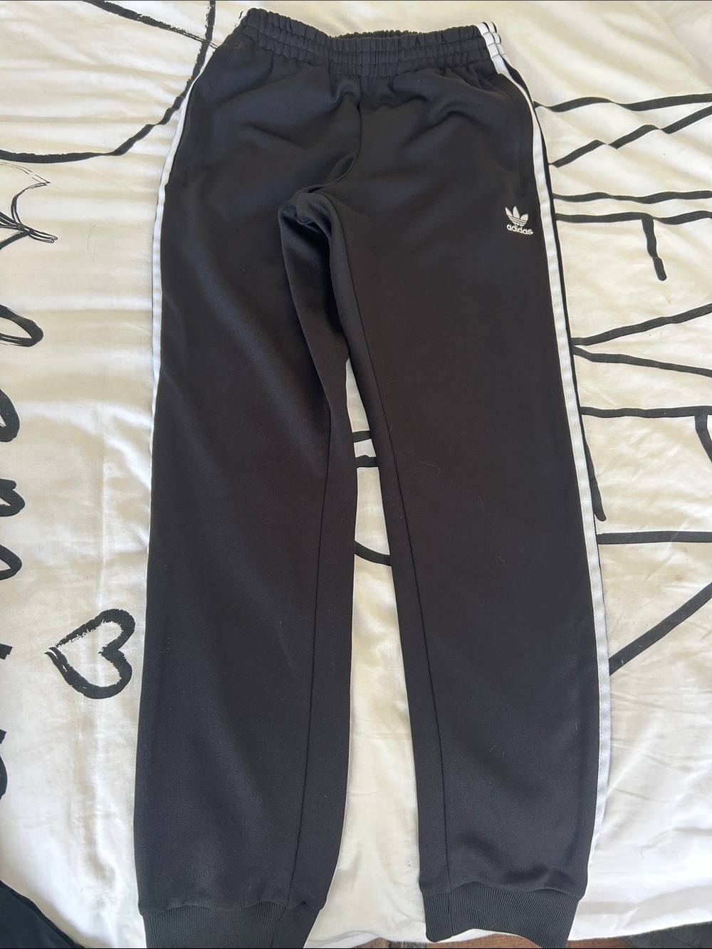 adidas Black Track Pants with White Side Stripes - Small